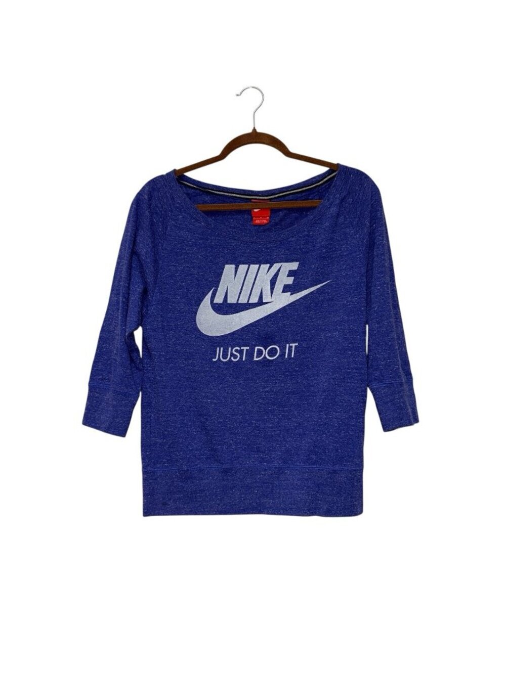Nike Sportswear Gym Vintage Crew 3/4 Sleeve Scoop Neck Heathered Blue Pullover